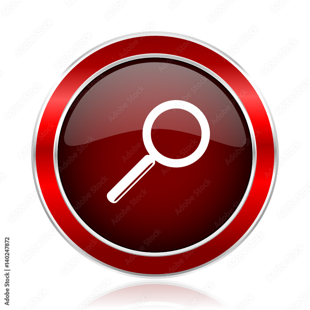 Poster search red silver metallic web and smartphone vector icon isolated on white background.