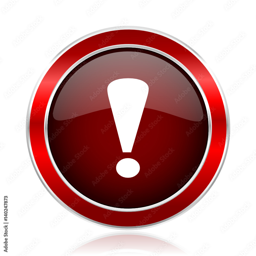 Aufkleber exclamation sign red silver metallic web and smartphone vector icon isolated on white background.