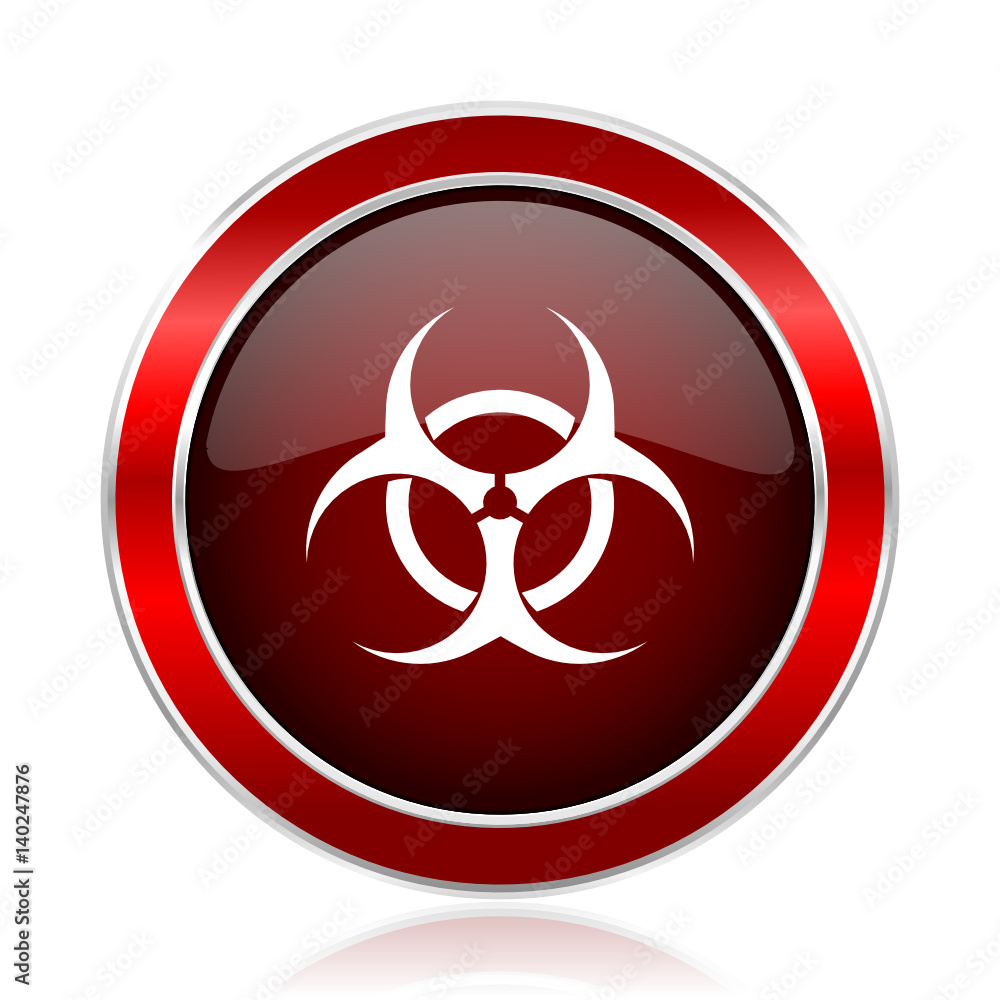 Aufkleber biohazard red silver metallic web and smartphone vector icon isolated on white background.