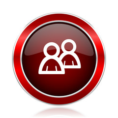 Forum red silver metallic web and smartphone vector icon isolated on white background.