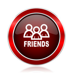Friends red silver metallic web and smartphone vector icon isolated on white background.