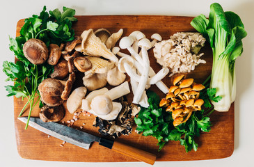 Mushroom Selection on Chopping Board - 140248066