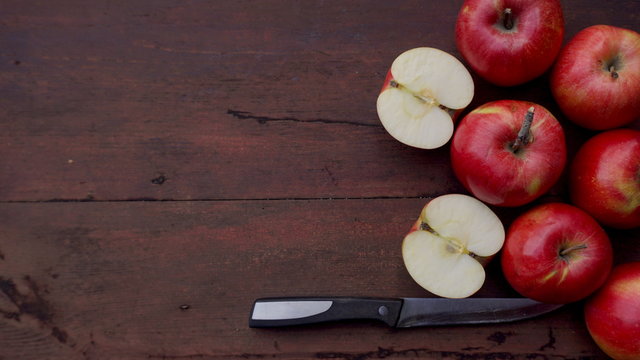 sliced red apples on the table