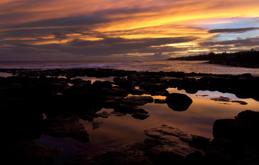 Sunset, Surf, Kauai, Hawaii