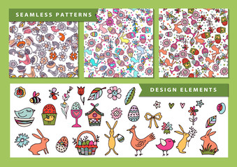 Vector Easter seamless patterns. A set of elements to create the pattern.