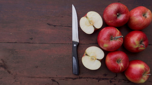 sliced red apples on the table