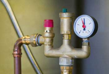 Closeup of manometer, domestic heating system in a boiler room
