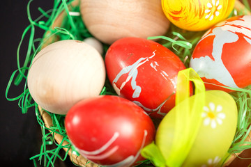 Pile of colorful Easter eggs.