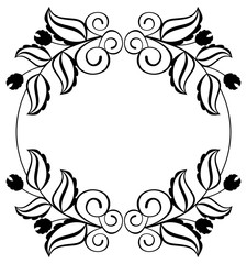 Abstract black and white ornament with decorative flowers. Vector clip art.