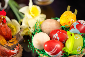 Easter eggs painted in different colors.