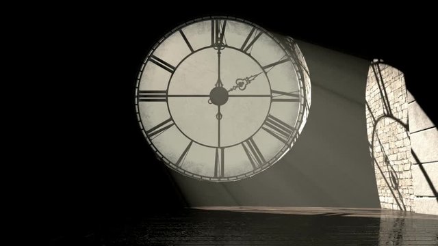 A  24 hour time-lapse from the interior of the attic room behind a working antique tower clock with light rays penetrating through