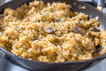 Rice with mushrooms and carrot