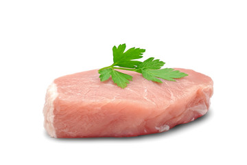 pork steak and parsley on a white background