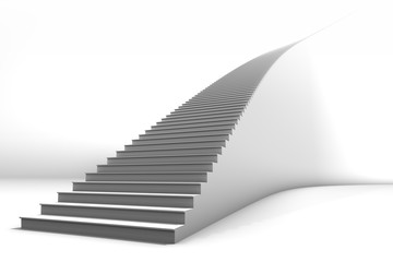 Tall White Curved 3D Illustrated Staircase on Bright White Background