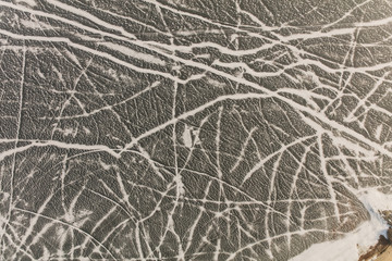 aerial view of the frozen lake
