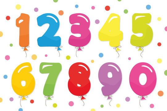Balloon coloder numbers set. For birthday and party festive design.