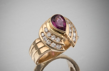 Teardrop Gem and Diamond Ring