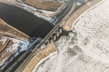 aerial view of the frozen lake