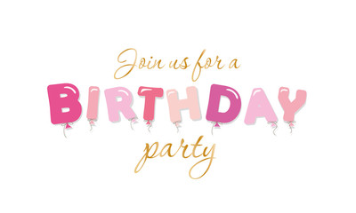 Obraz premium Birthday party invitation for girls. Glamour pink and gold letters.