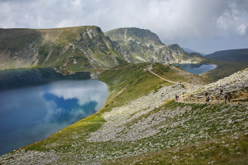 Fototapeta na wymiar Amazing Landscape of The Eye lake, The Seven Rila Lakes, Bulgaria