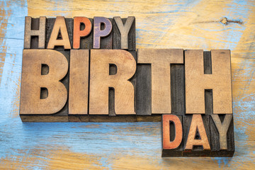 Happy Birthday word abstract in wood type