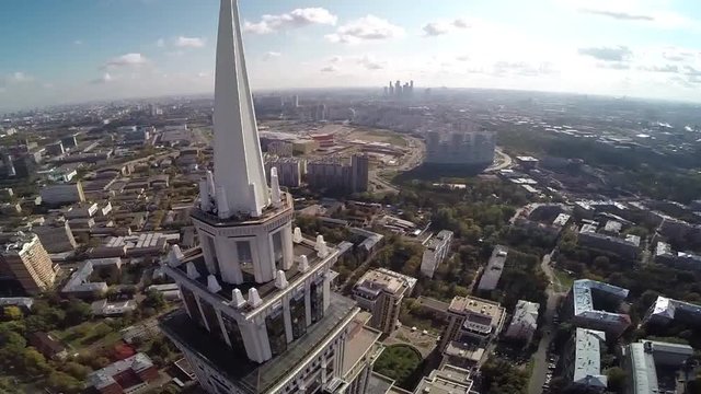 Aerial view of highest Moscow Building. Triumph-Palace