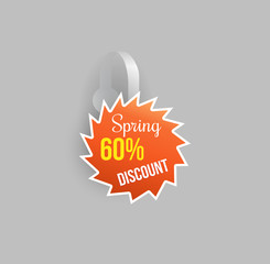 Vector orange wobbler shape mockup with transparent strip and grey background. Sale message template for your hanging shelf tag design.