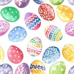 Happy Easter. Eggs seamless pattern. Watercolor hand drawn background