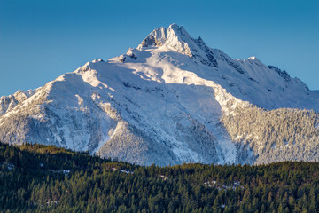 Mount Alpha of the Tantalus mountain Range from the scenic viewpoint on highway 99 between squamish and whistler, British Columbia, Canada