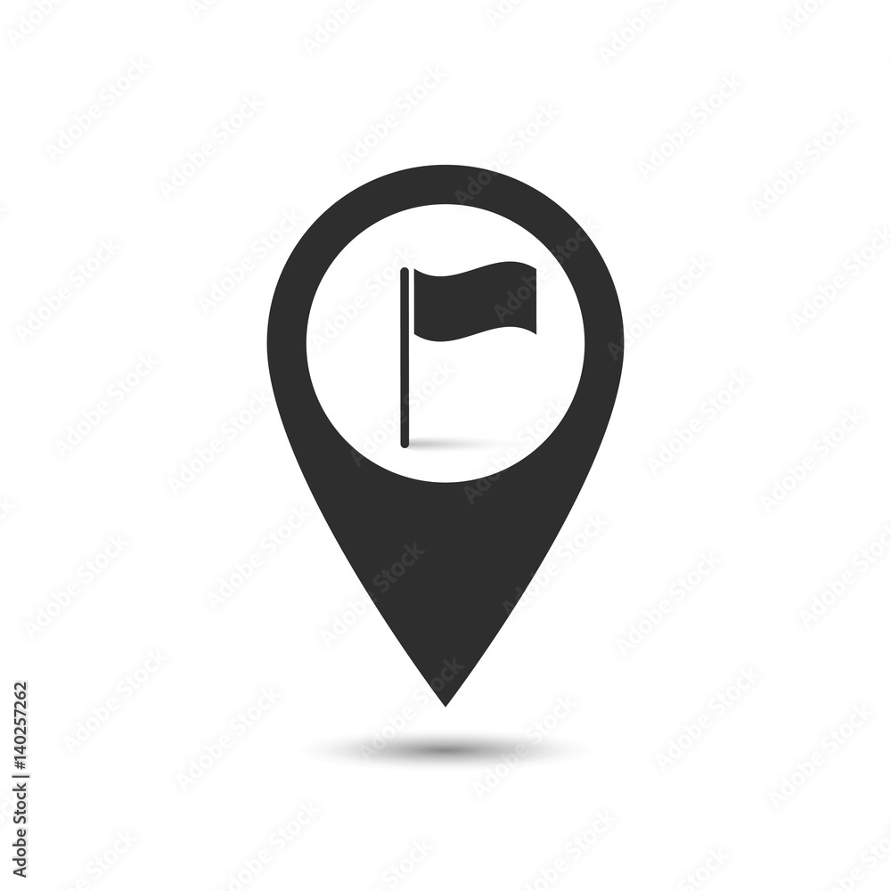 Poster map pointer with symbol flag and finish. for location map. sign for gps navigation. pointer location