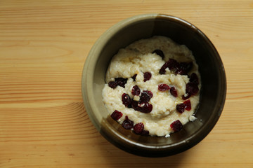 Oatmeal cranberries healthy nutrition top view