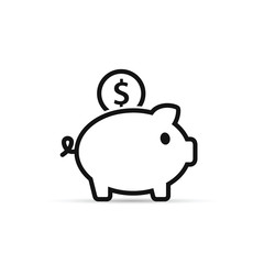 Piggy Bank with coin vector icon in outline style.