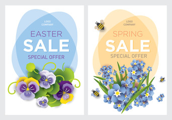Easter vector illustration. Easter sale. Spring discounts. Template for advertising on the Internet, posters, posters, banners, leaflets