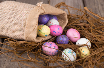 Easter Egg Candy Spilled From a Burlap Bag