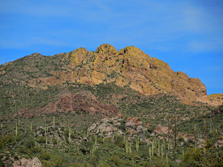 Scenic views of vast expanses of mountains, rocky ridges, and vegetation abound from Route 88 in Tonto National Forest, also known as the Apache Trail.