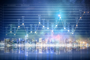 Modern business city background . Mixed media