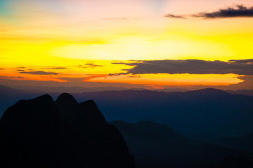 Natural sunset on the peak of mountain