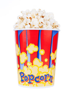 Bucket full of popcorn, isolated on white