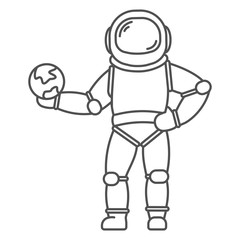 icon astronaut with earth in black line style