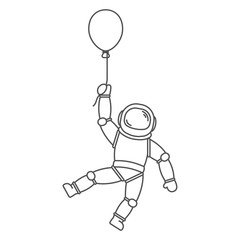 icon astronaut with baloon in black line style