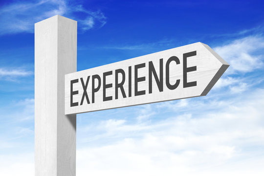 Experience - white wooden signpost with one arrow