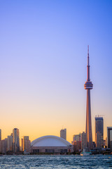 View of Toronto Cityscape during sunset taken from Toronto Central Island