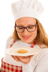 Woman chef serving a cookie