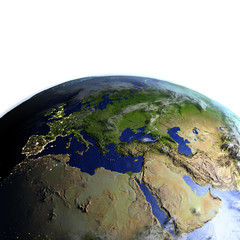 Fototapeta premium EMEA region on realistic model of Earth