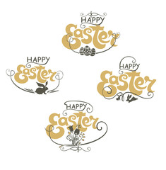 Easter typography lettering designs set. Isolated template on white background.