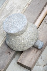 mortar on wood floor