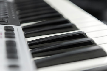 close-up of piano or Electronic musical keyboard synthesizer