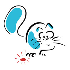 Cat plays with red dot