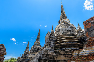 Fototapeta premium Ancient Pagoda in Wat Phrasisanpetch (Phra Si Sanphet). Ayutthaya historical city, Thailand