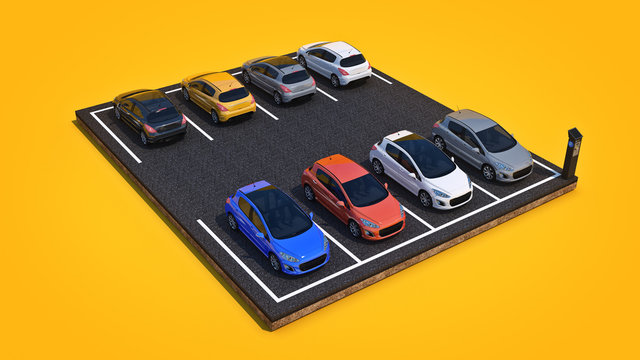 cars in parking lot. 3d rendering